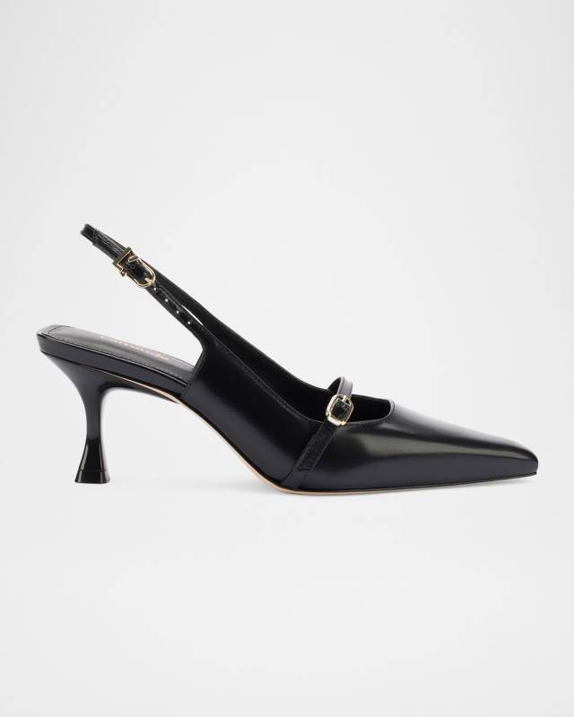 Ines Leather Buckle Slingback Pumps